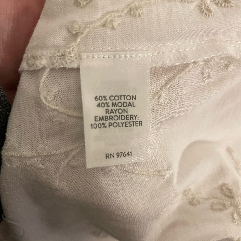 J Jill Top Sz XL White Embroidered Blouse Round Neck 3/4 Sleeve Cottagecore - Picture 6 of 6